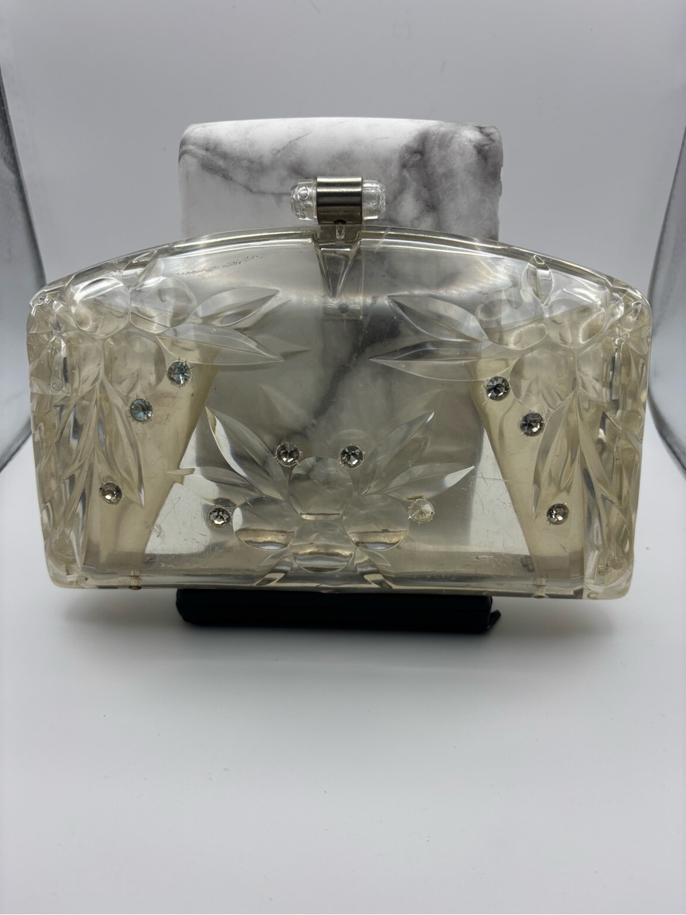 Vintage 1950s Lucite Acrylic Clutch - Sheer Ivory